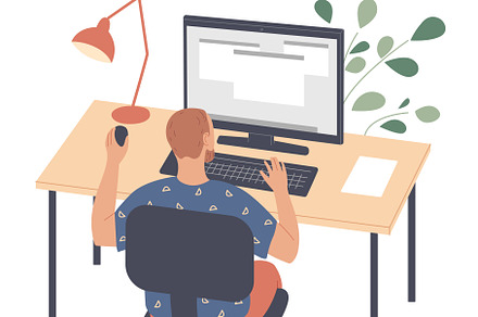 Man sitting at his desk and working, a Person Illustration by undrey