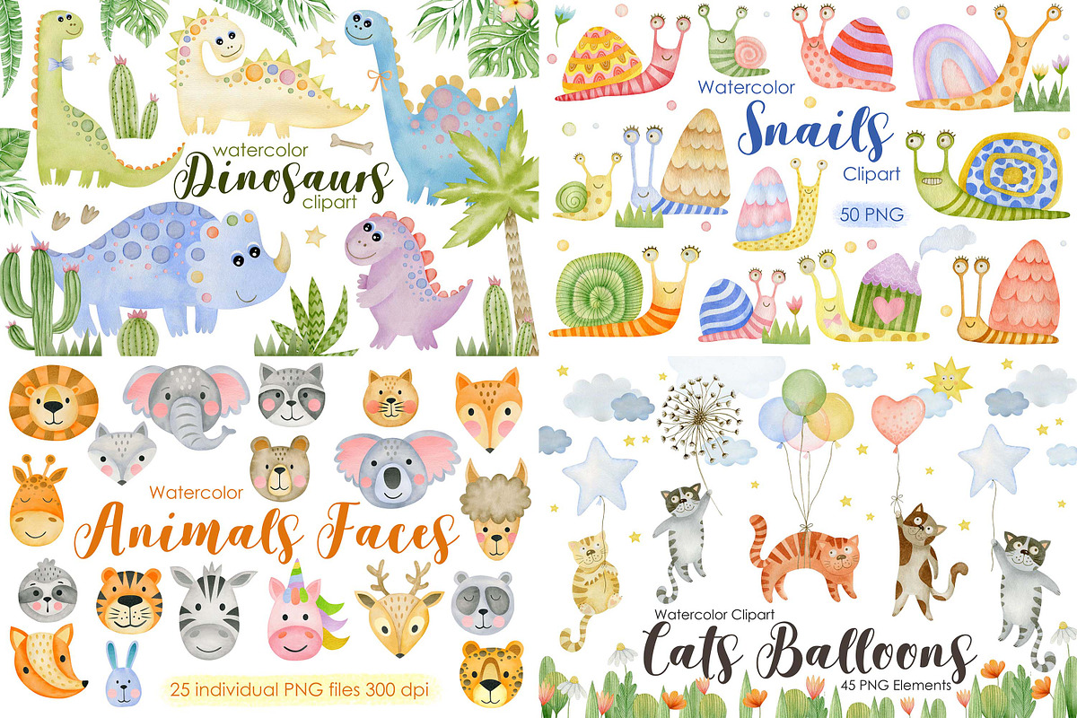 Watercolor Bundle 40 sets clipart., an Animal Illustration by Kira Konoshenko (Photo 11 of 12)