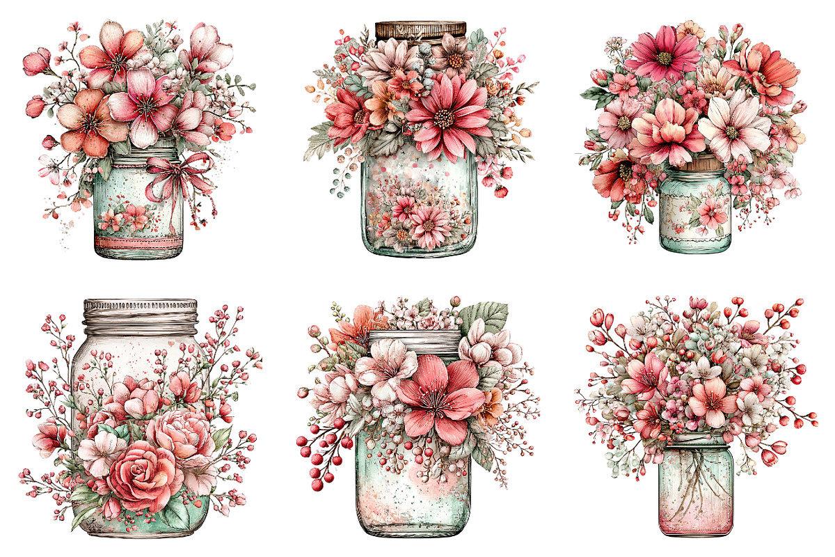 Spring flowers mason jar clipart, an Illustration by SinaCreation (Photo 5 of 11)