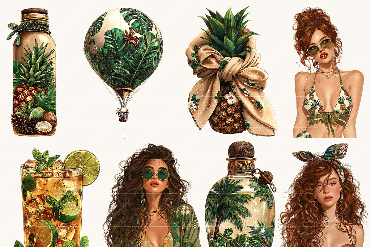 Watercolor Tropical Beach Girl, a Person Illustration by BusyDaydesign (Photo 4 of 9)