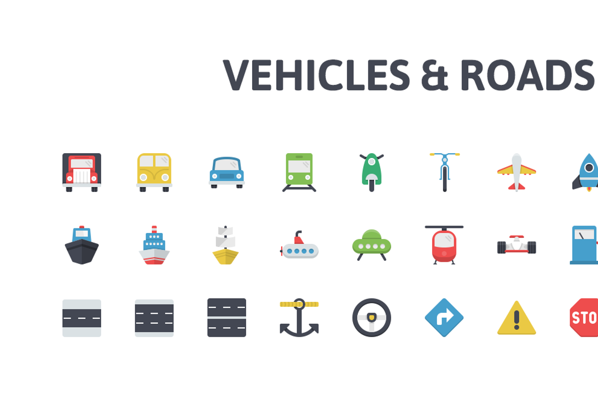 Vehicles & Roads Flat Icons preview 2