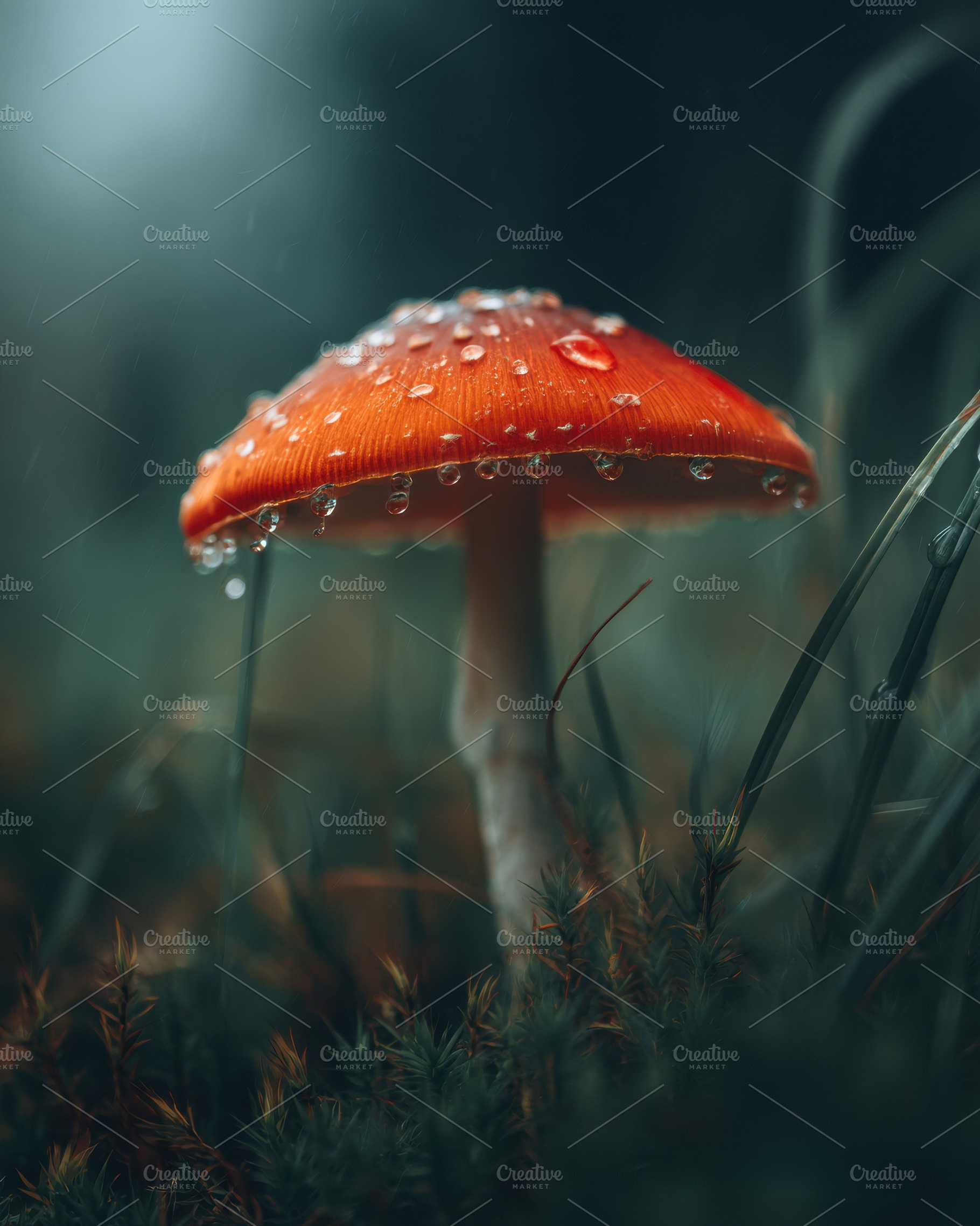 Raindrops on Wild Mushroom Cap, a Nature Photo by Virgo Studio