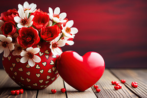 Red ceramic hearts and vase with flowers. Valentines day, a Holiday Photo by AlyaAnd