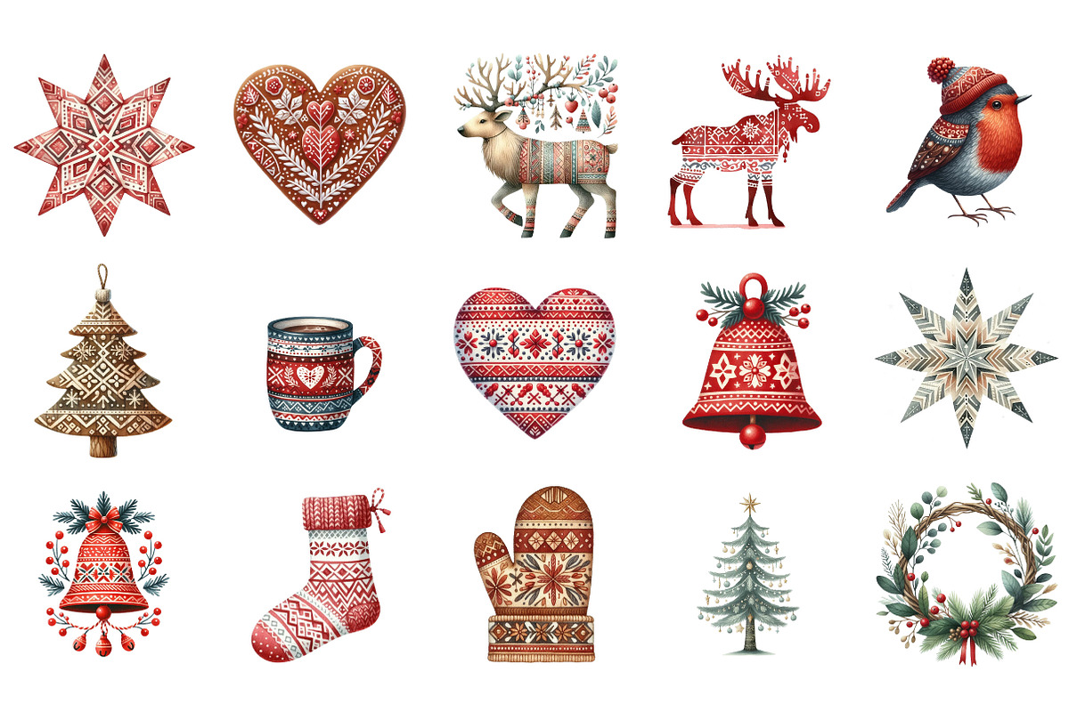 Nordic Christmas Elements Pack, an Illustration by Designking (Photo 4 of 5)