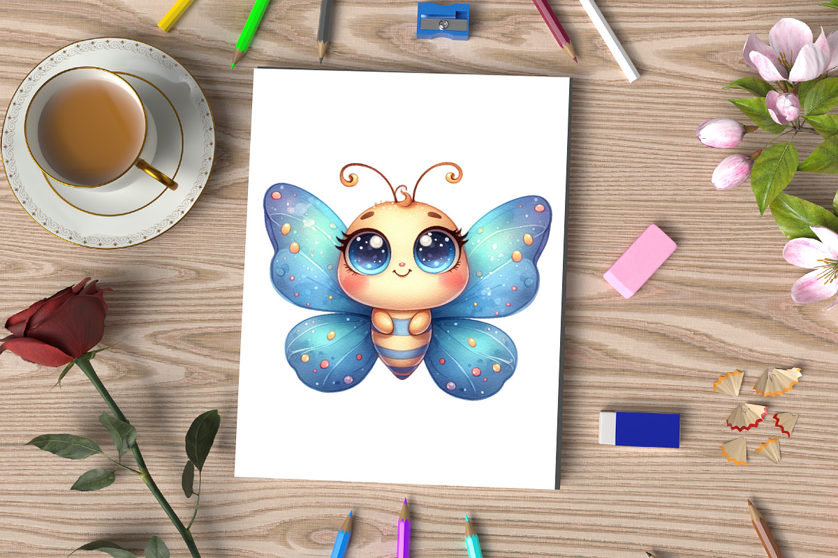 Watercolor Cartoon Funny Butterfly, an Illustration by CraftArtStudio (Photo 3 of 5)
