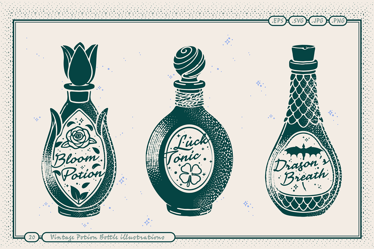 Vintage Potion Bottle Illustrations, an Object Illustration by TheFoodAtlas (Photo 6 of 8)