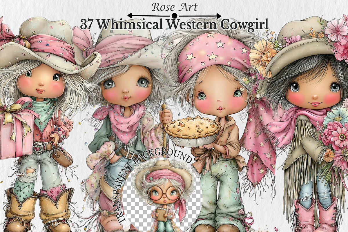 Whimsical Western Cowgirl Clipart, a Seasonal Illustration by Rose Art (Photo 1 of 6)