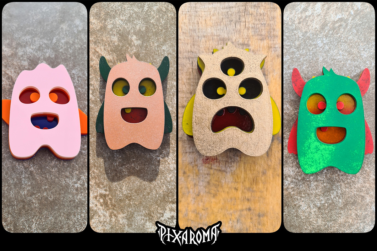 10 Cute Monsters 3D Layered Cut File, an Illustration by pixaroma (Photo 11 of 13)