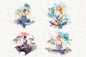 Watercolor Meditation Cliparts