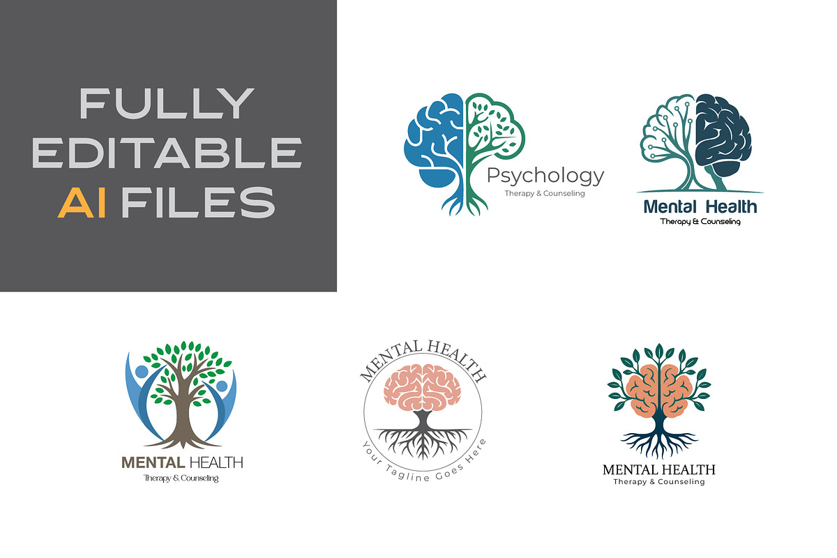 Tree of Life & Brain Logo Collection, a Branding & Logo Template by YUDesignStore (Photo 2 of 14)