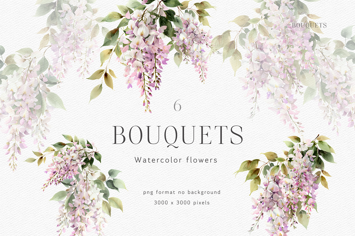 Watercolor Pink Wisteria Clipart, a Decorative Illustration by ThaismotaCreativeCo (Photo 3 of 11)