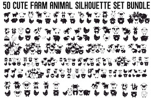 Cute Farm Animal Silhouette Bundle, an Illustration by hafijul