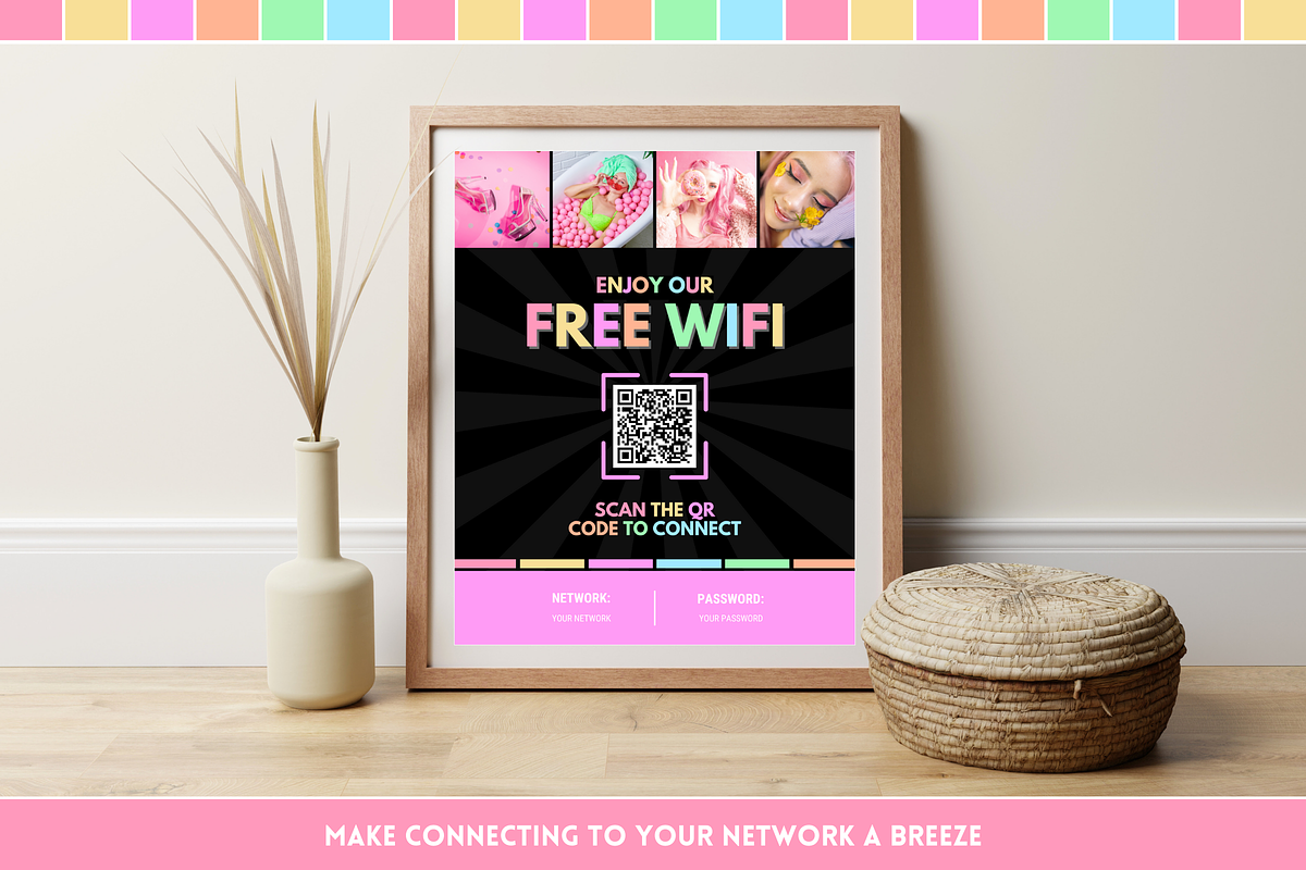 Pastel Neon WiFi QR Code Sign, a Poster Template by SunshineStudioBoutique (Photo 10 of 11)