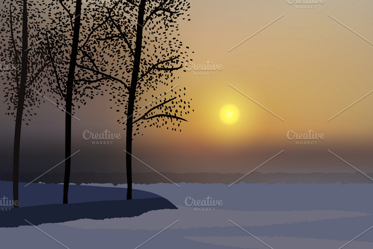 Beautiful winter sunset outdoors, a Graphic by Ederella