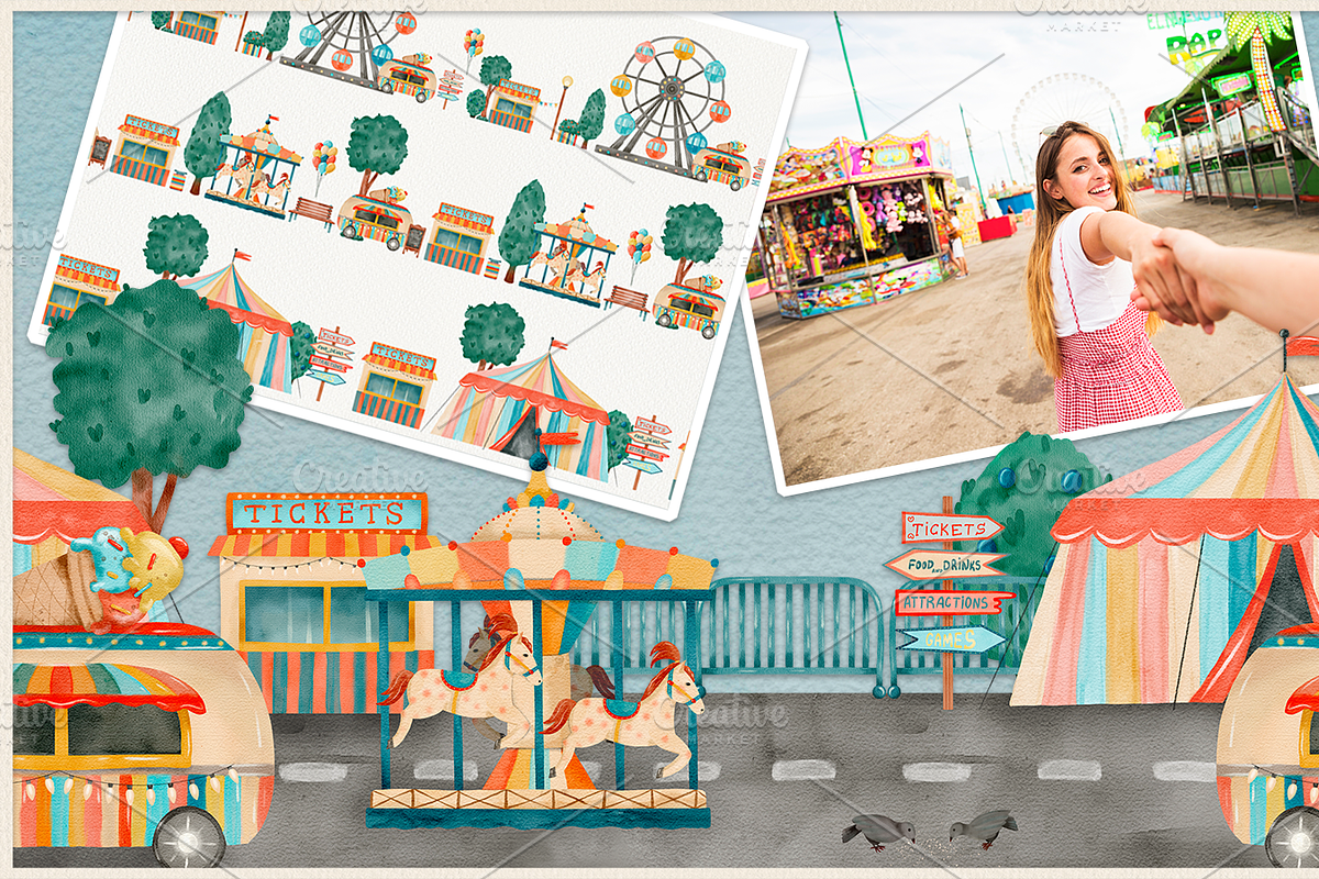 Amusement Park watercolor clip art, an Illustration by ARTerria (Photo 5 of 9)
