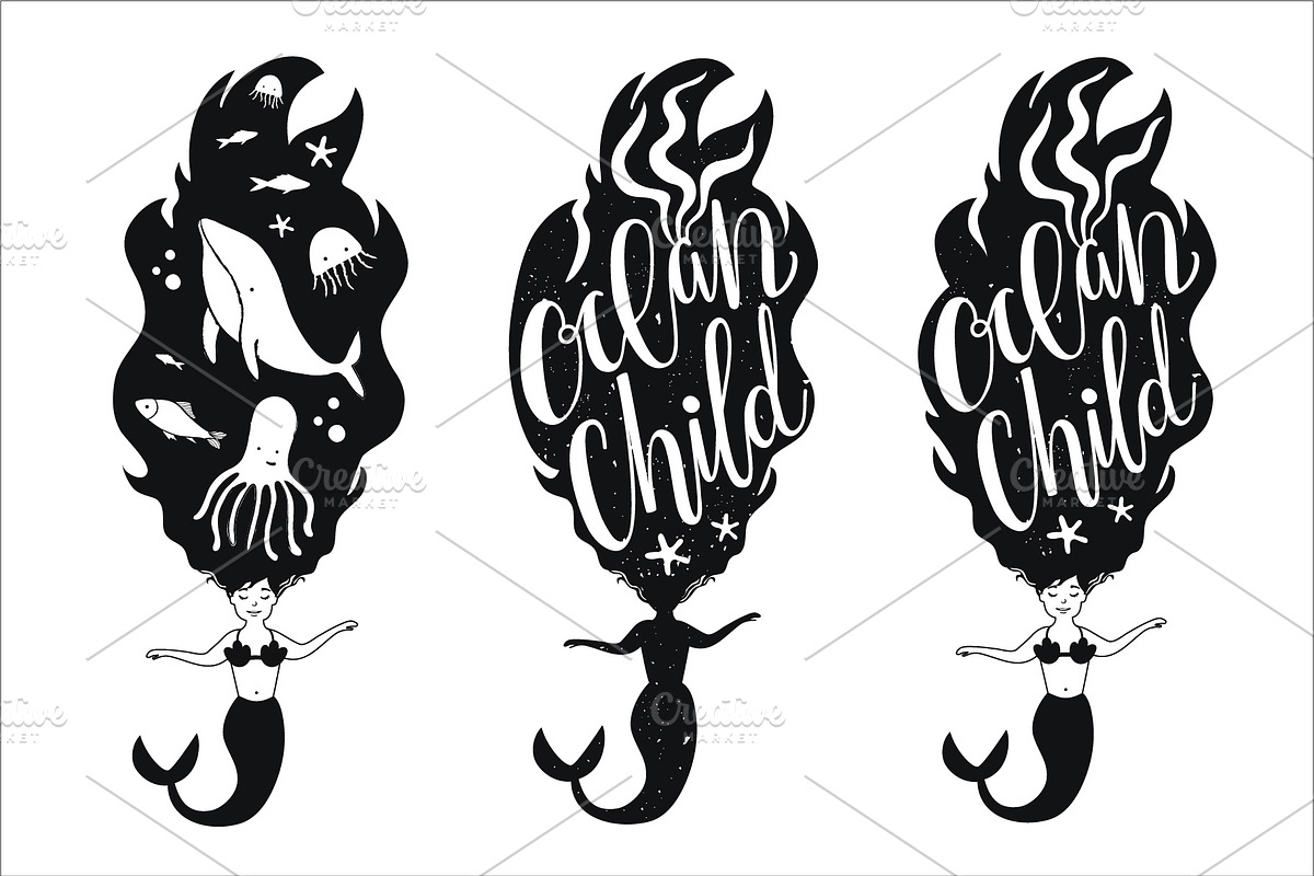 Vector mermaid 11 prints set, an Animal Illustration by JULYMILKS (Photo 4 of 7)
