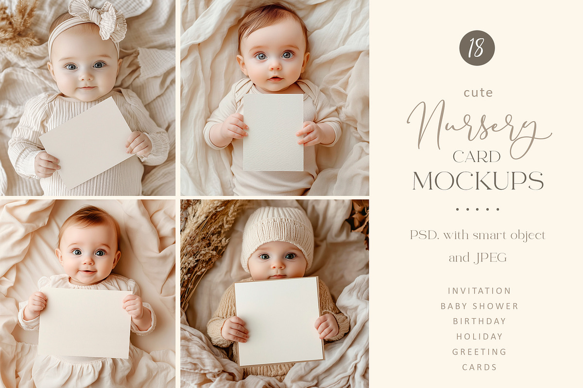 Cute Nursery Card Mockups., a Books & Magazine Mockup by Designwork (Photo 1 of 15)