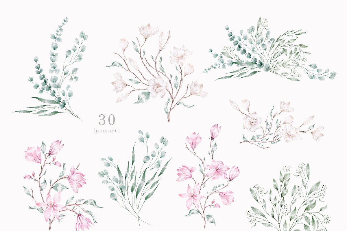 Elegant magnolias and eucalyptus, an Illustration by astelenadesign (Photo 3 of 16)
