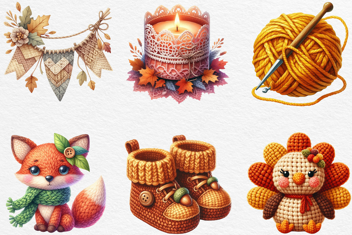Watercolor Crochet Autumn Clipart, an Illustration by Black Bird Studio (Photo 6 of 6)