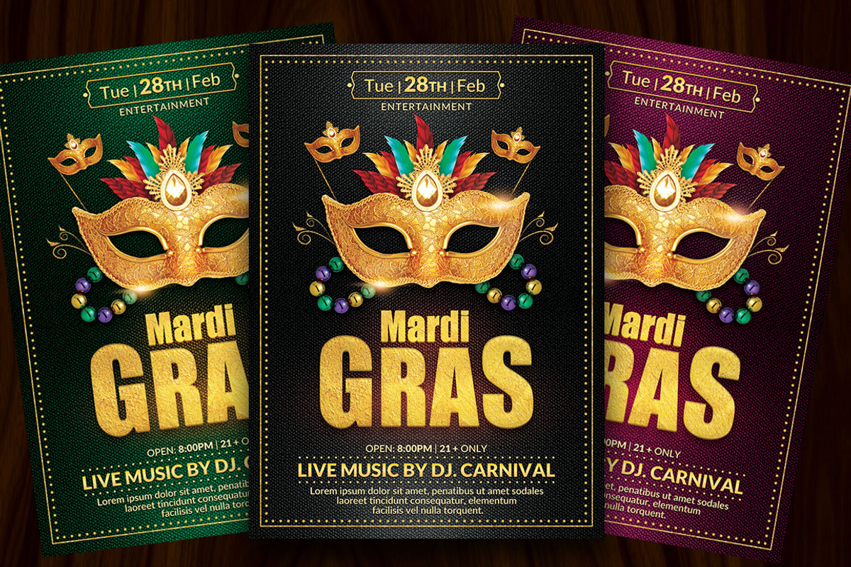 Mardi Gras Flyer Template, a Flyer Template by Briell Design (Photo 1 of 3)