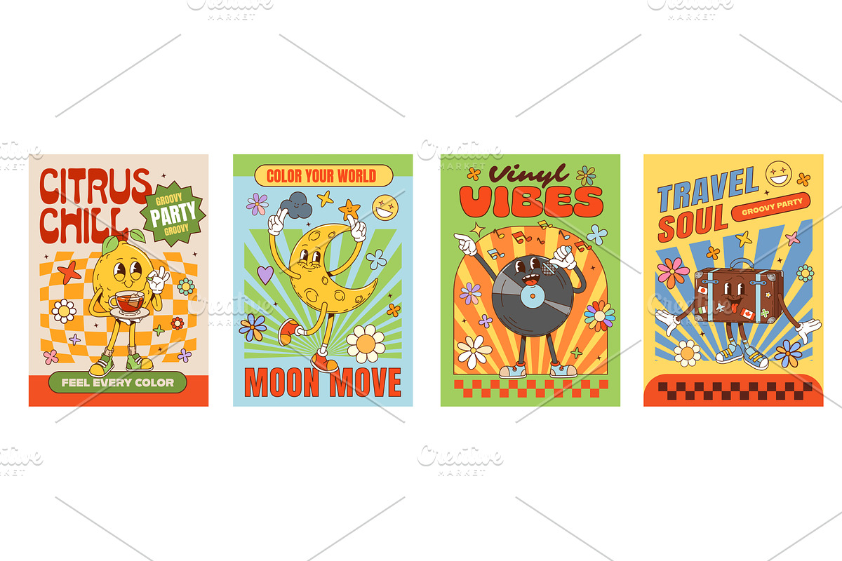 Retro party groovy characters, a Decorative Illustration by Buch&Bee