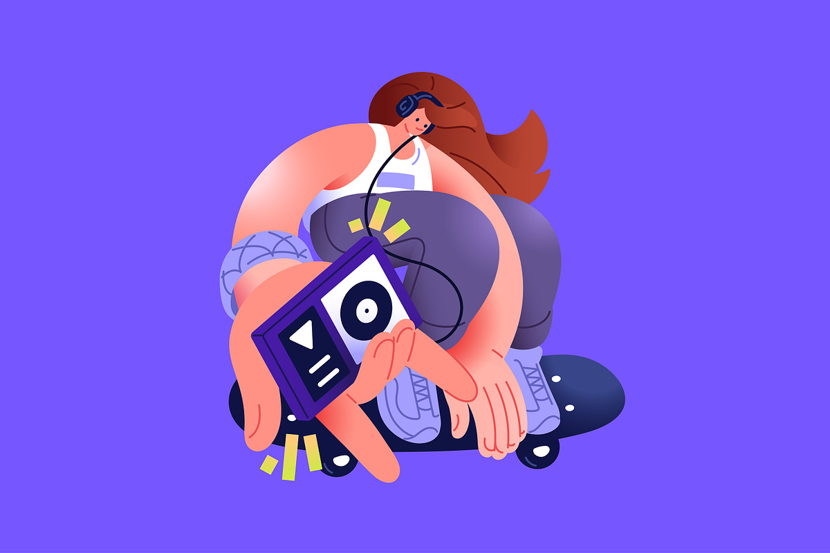People listen to music set, posters, a Person Illustration by PaperTrident (Photo 7 of 14)