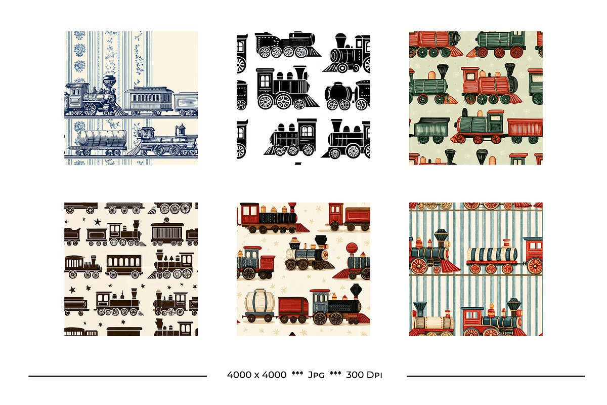 Vintage Toy Train Art Designs, a Pattern Graphic by karenfoleyphoto (Photo 8 of 9)
