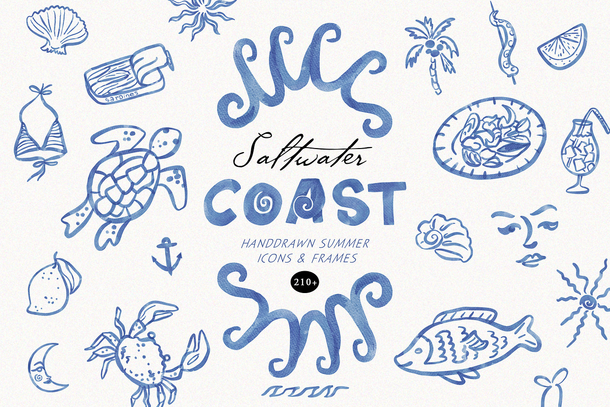 Salwater Coast Blue Icons & Frames, an Illustration by SunnyAfternoons (Photo 1 of 10)