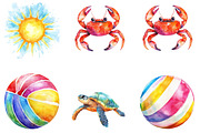 Watercolor Summer Clipart Bundle, an Illustration by Designking (Thumbnail 2 of 5)