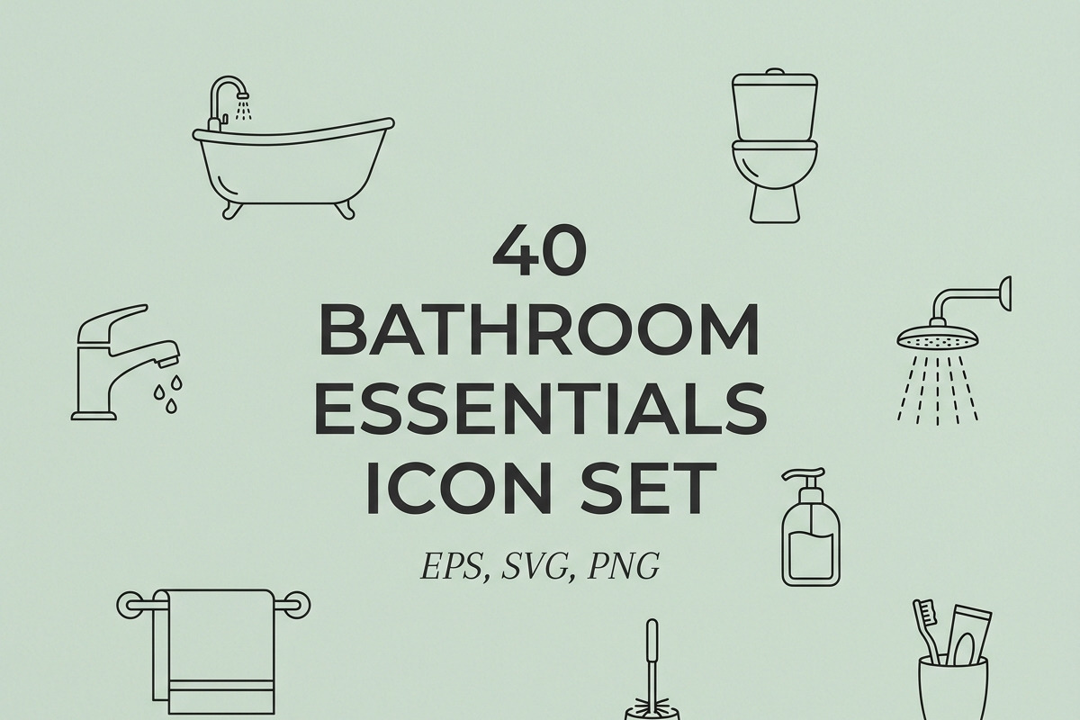 40 Bathroom Essentials Vector Icons, an Outline Icon by adenpinkstore (Photo 1 of 15)