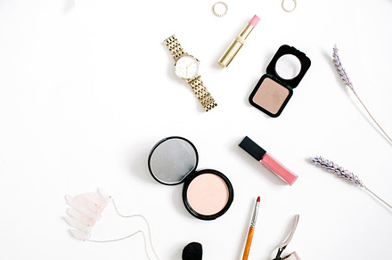 Female cosmetics arrangement stock photo containing flat and lay, a Beauty & Fashion Photo by Floral Deco