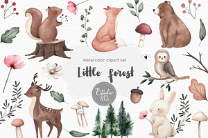 Little Forest watercolor clipart