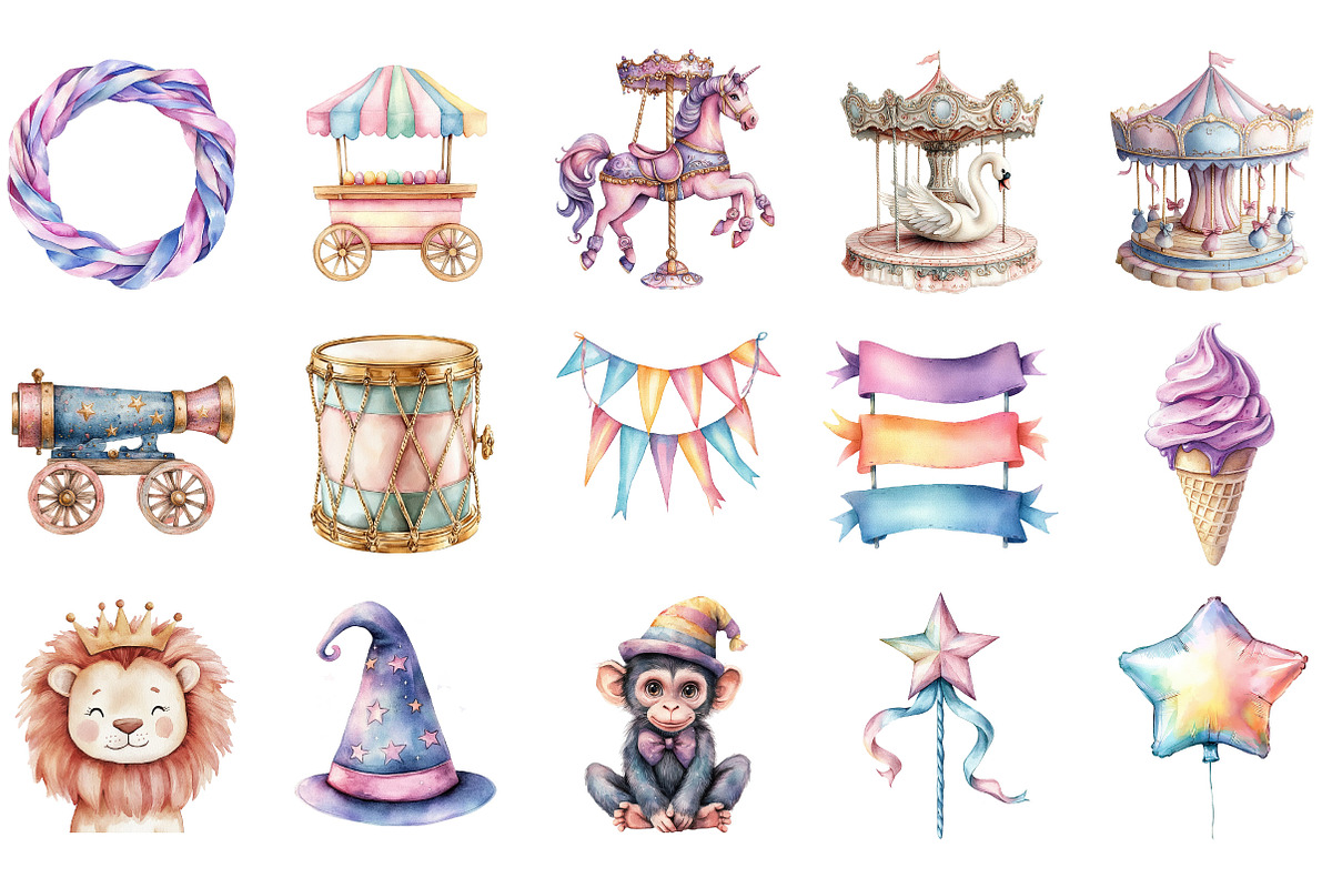 Pastel Circus Clipart, an Illustration by Designking (Photo 2 of 5)