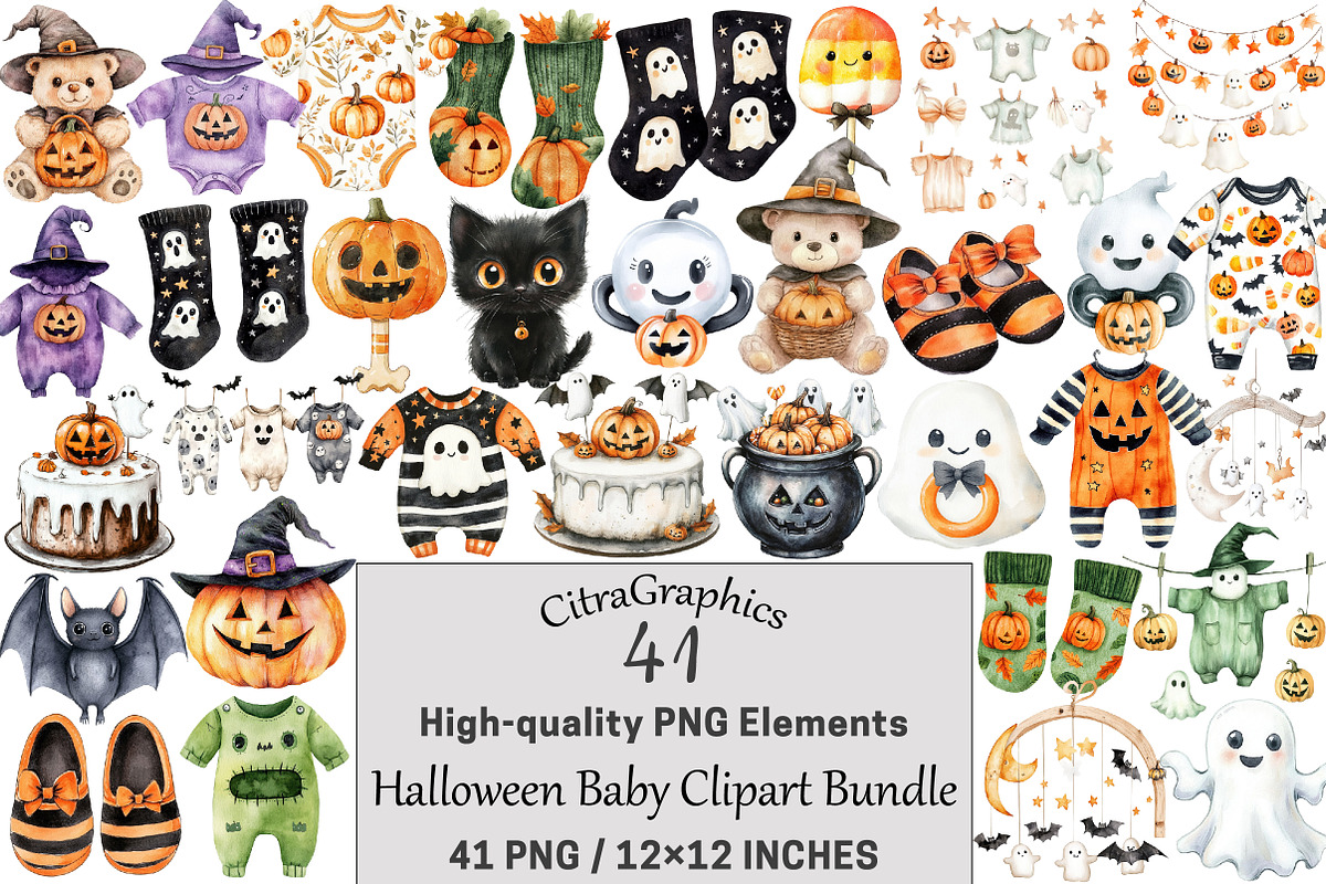 Halloween Baby Clipart Bundle, a Seasonal Illustration by CitraGraphics (Photo 1 of 8)