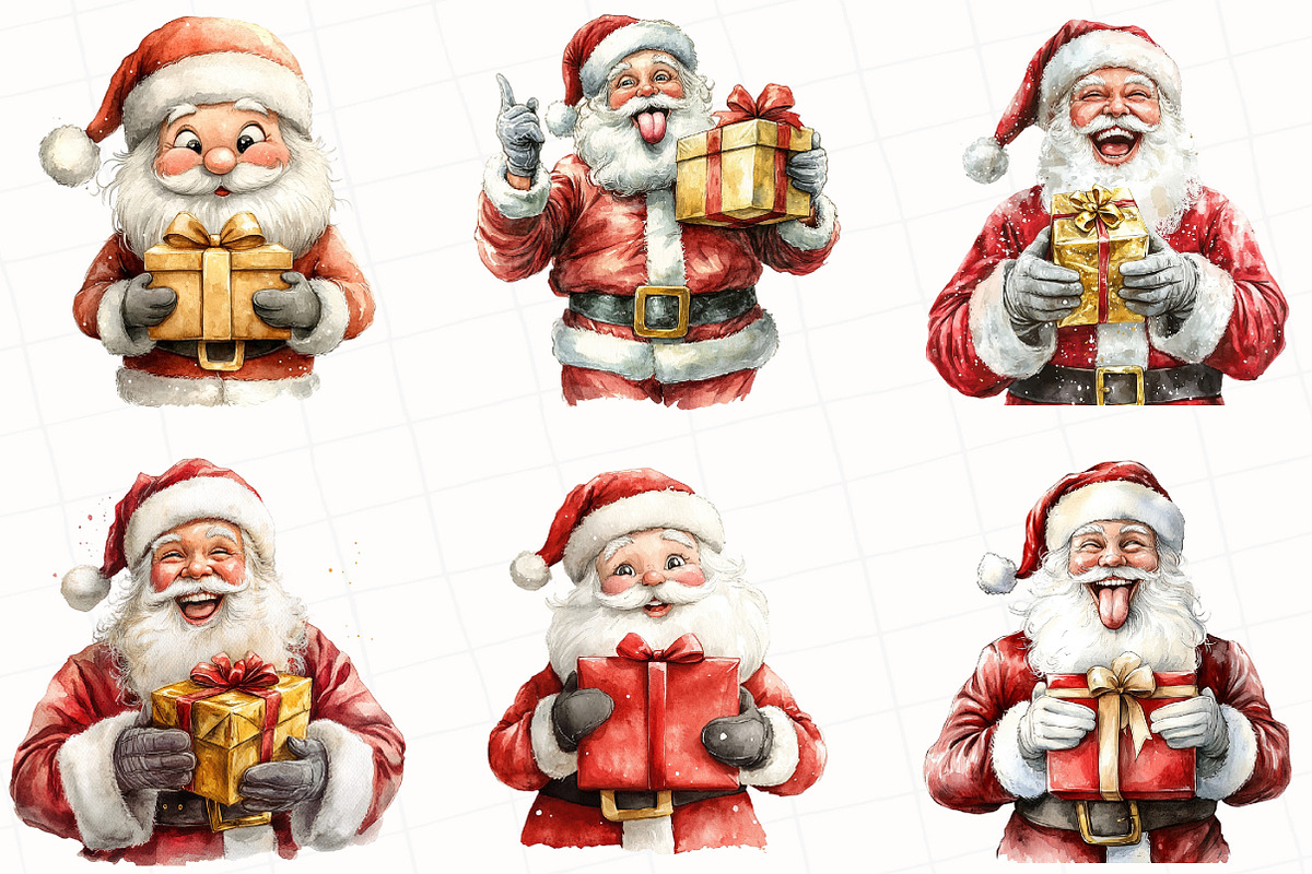 Funny Santa Watercolor Clipart, an Illustration by OK Design (Photo 3 of 5)