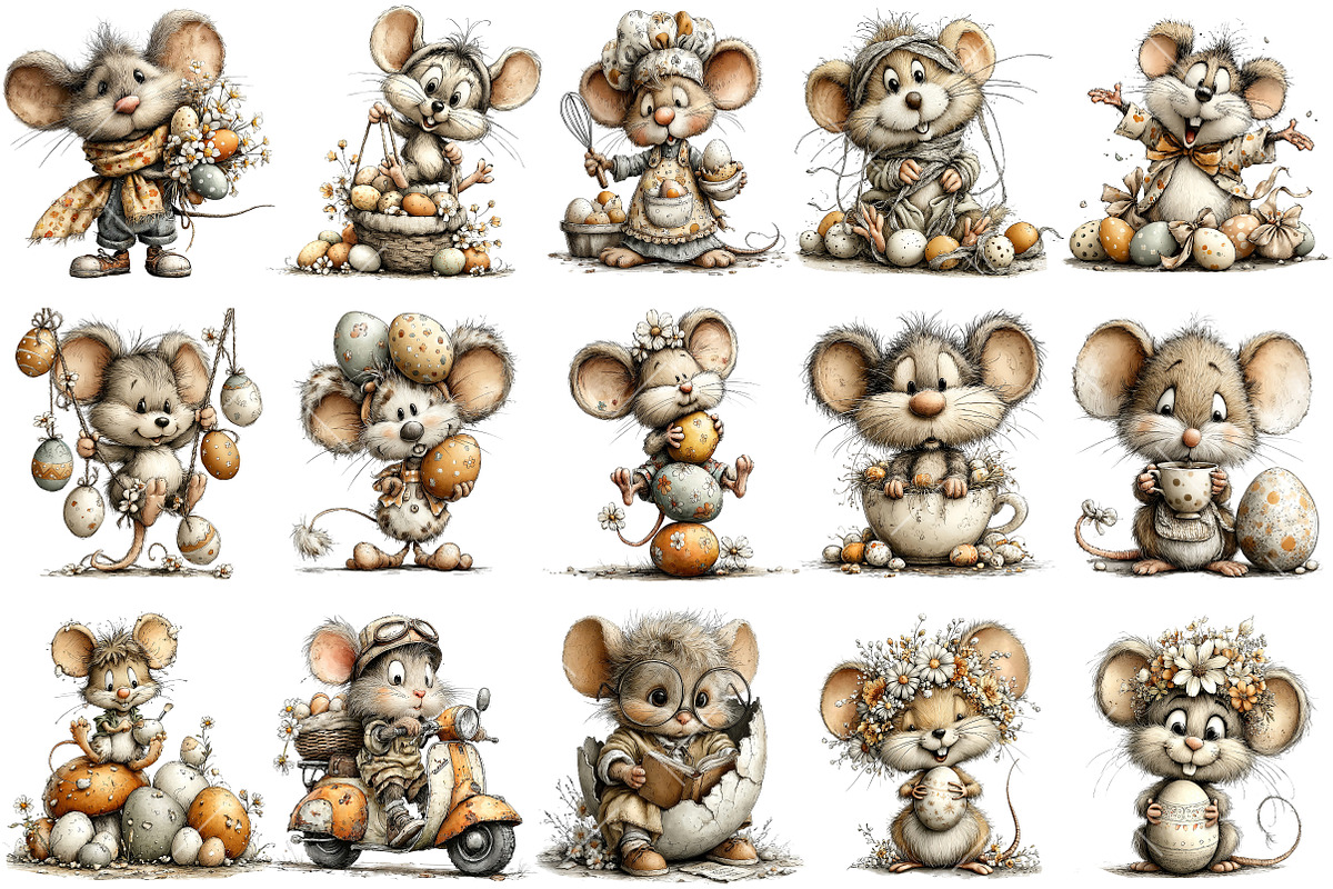Whimsical Easter Mouse Clipart, an Illustration by OK Design (Photo 3 of 6)