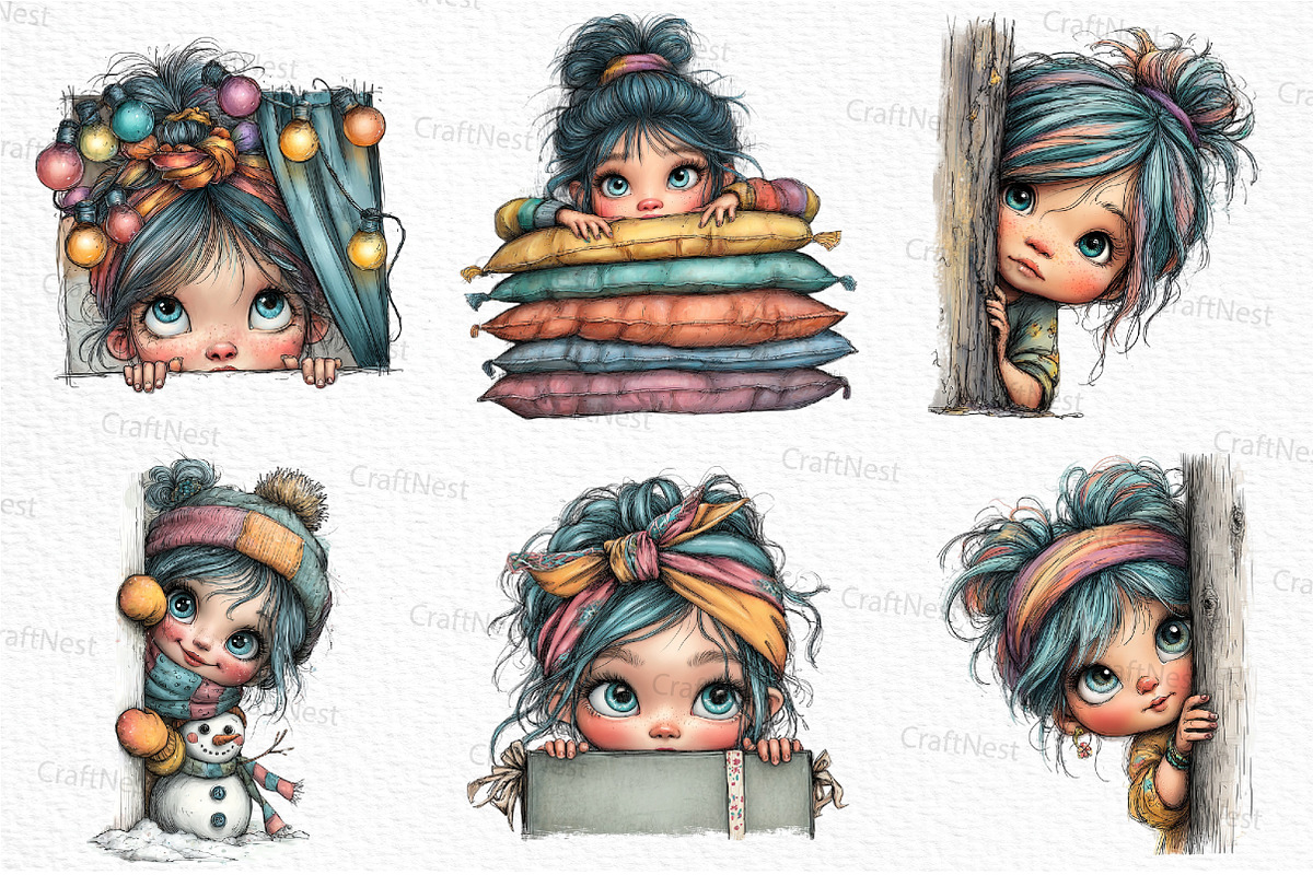 Quirky Girl Peeking Clipart, an Illustration by Craft Nest (Photo 3 of 6)
