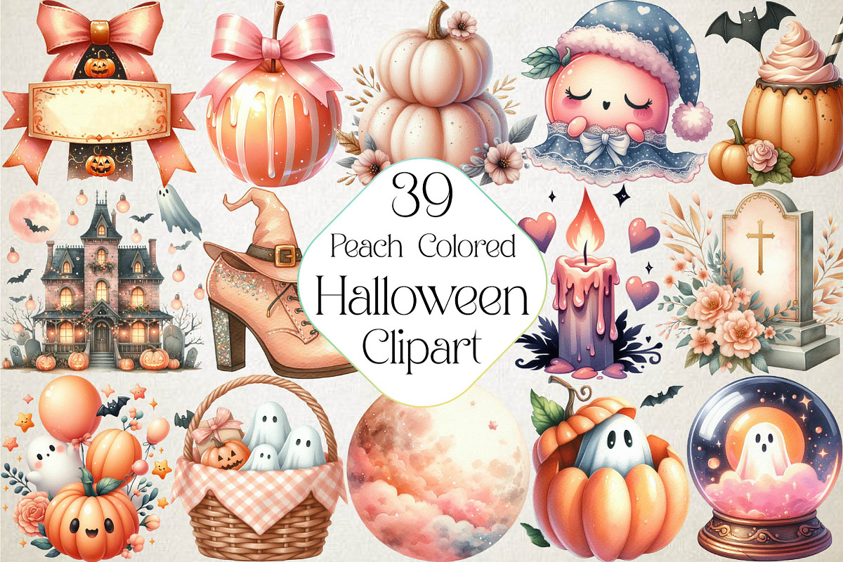Peach Colored Halloween Clipart, an Illustration by DreamPrint404 (Photo 1 of 5)