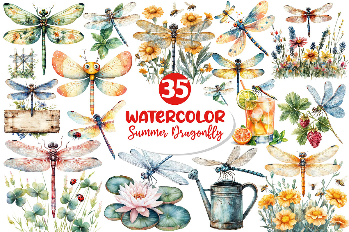 Summer Dragonfly Garden Clipart, an Illustration by Dream Creation (Photo 1 of 4)