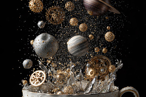 Celestial Teacup Gold Silver Planets, a Photo by Pixeness Studio