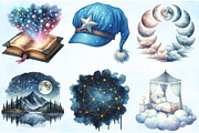 Watercolor Night Time Clipart, an Illustration by Craft Nest (Thumbnail 3 of 6)