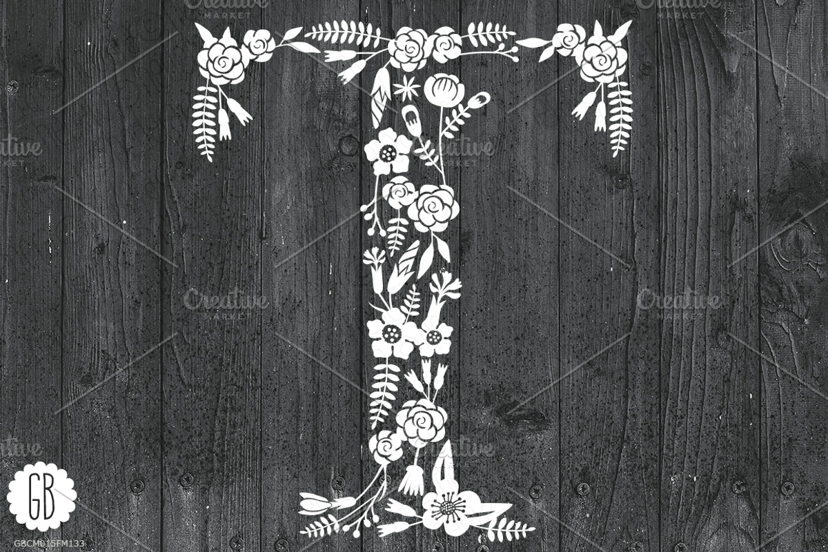 Floral letters, rustic, white RUT, a Decorative Illustration by ...