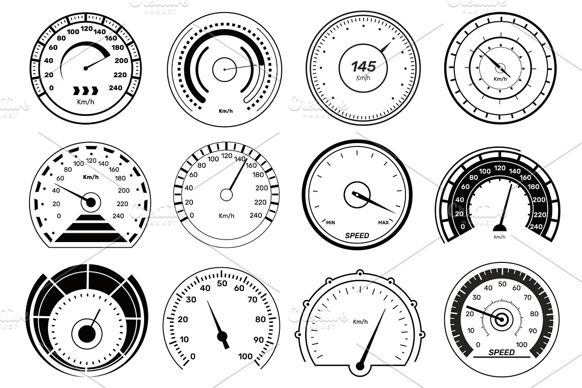 Auto speedometer icons. Black car, a Transportation Illustration by YummyBuum