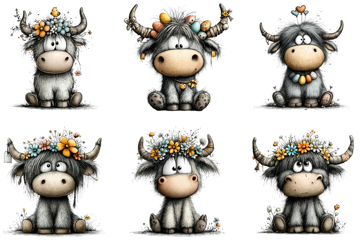 Whimsical Easter Highland Cow Clipar, an Illustration by CraftArtStudio (Photo 3 of 6)