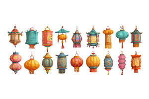 Chinese asian paper lanterns cartoon, an Object Illustration by Onyx