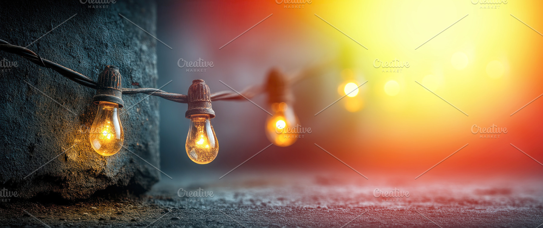 Glowing string lights on textured wall with warm ambient lightin, a Holiday Photo by José Manuel Gelpi