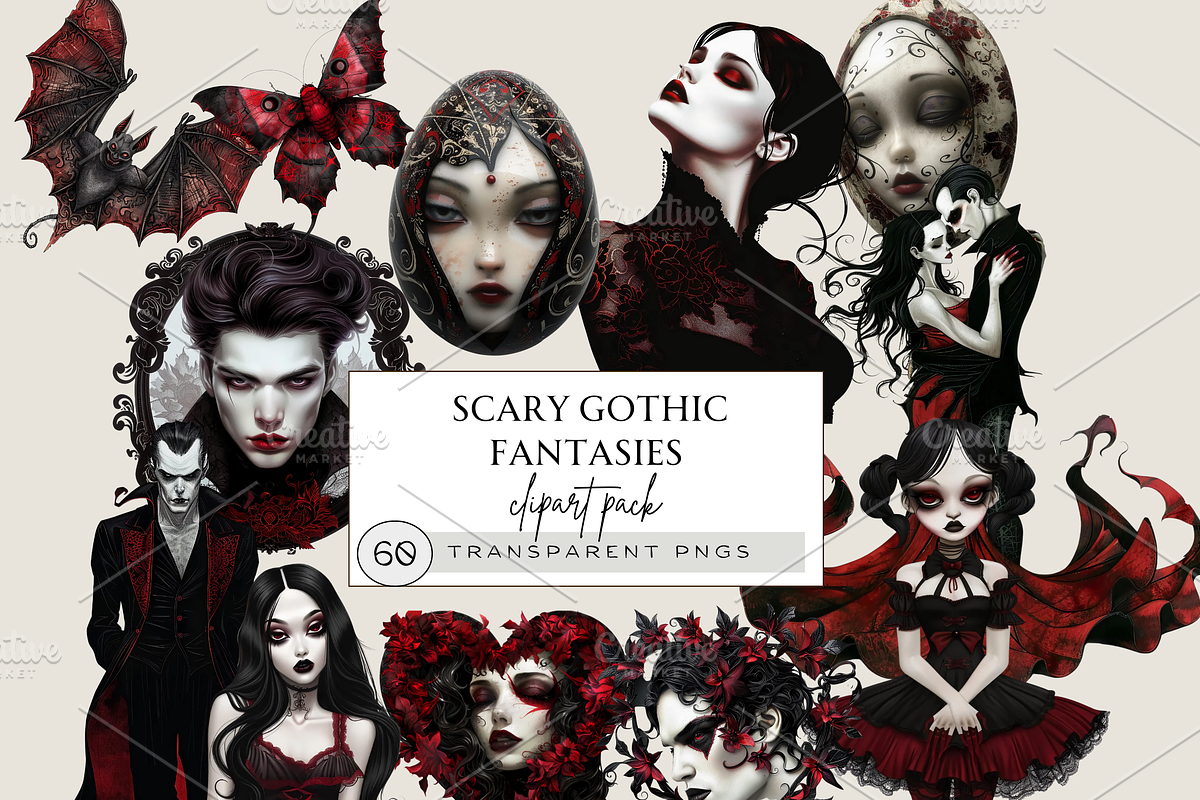 SCARY GOTHIC FANTASIES CLIPART PACK, a Person Illustration by Daring Digies (Photo 1 of 10)