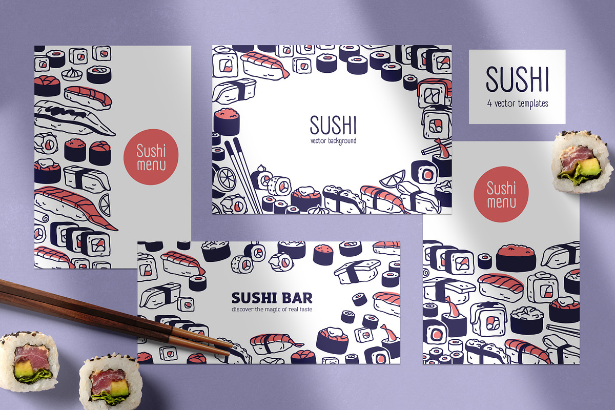 Sushi backgrounds, menu cover design, a Food Illustration by Good Studio (Photo 1 of 5)