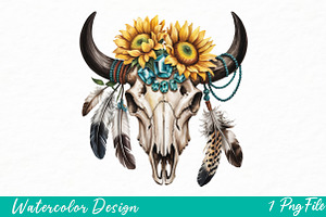 Sunflower Boho Bull Skull PNG, an Illustration by Watercolor design