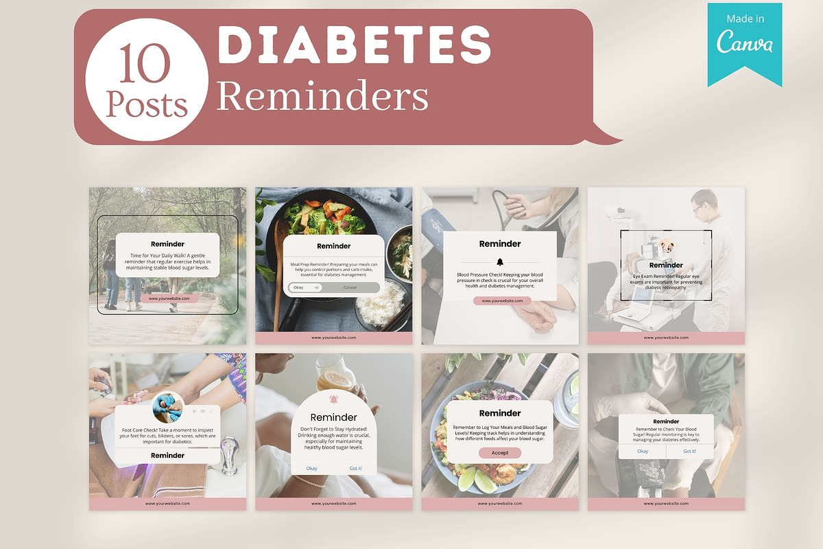 100 Diabetes Posts - Canva Template, a Social Media Template by Viral ...